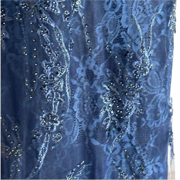 Mac Duggal 67493 Navy Blue Lace Beaded Sheer Flutter Sleeve Gown| Size 10 - Picture 11 of 14